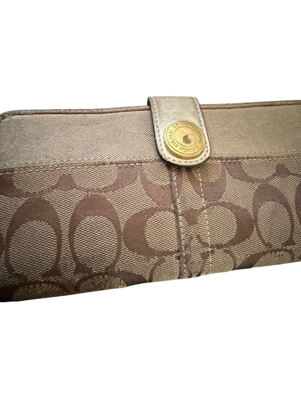 Coach Signature Canvas & Leather Accordion Wallet With Snap Closure - Picture 6 of 9